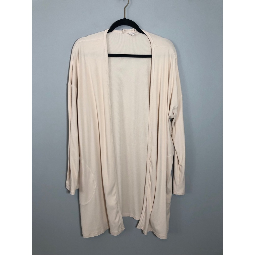 Free People Intimately Cardigan Women Large Cream Ribbed Open Front Longline